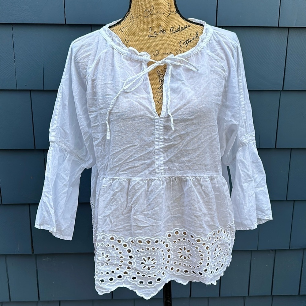 🤍🤍🤍RD Style white cotton large blouse top eyelet boho - Picture 1 of 9